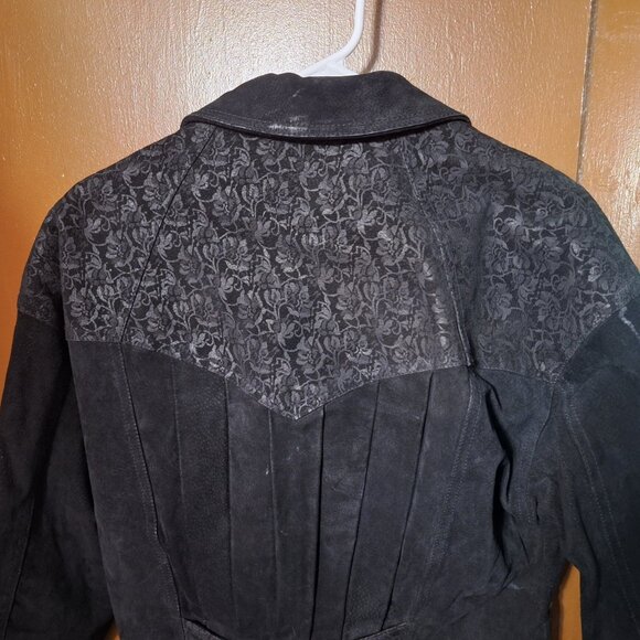 Vintage 80's Suede Leather Jacket By Wilson Cropped Floral - Size L - Picture 4 of 7